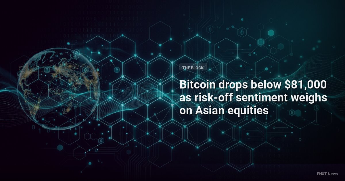 Bitcoin drops below $81,000 as risk-off sentiment weighs on Asian equities